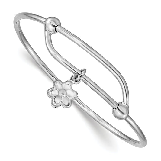 Sterling Silver Rhodium-Plated Polished Flower Adjustable Baby Bangle