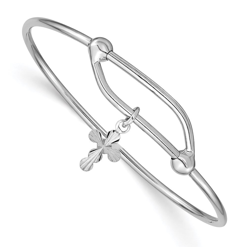 Sterling Silver Rh-Plated Polished & D/C Cross Adjustable Baby Bangle