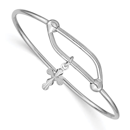 Sterling Silver Rh-Plated Polished & D/C Cross Adjustable Baby Bangle