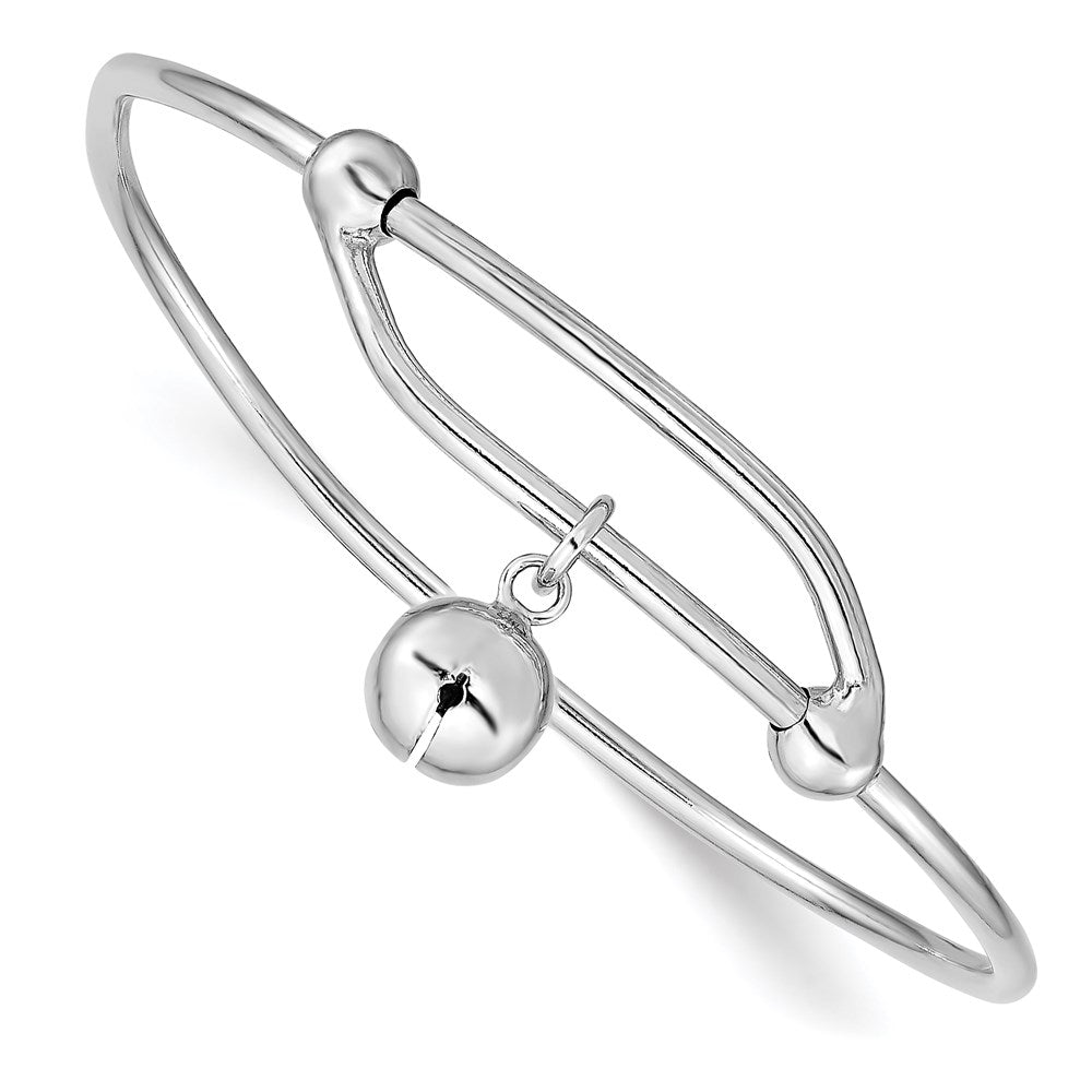 Sterling Silver Rhodium-Plated Polished Jingle Bell Adjustable Baby Bangle