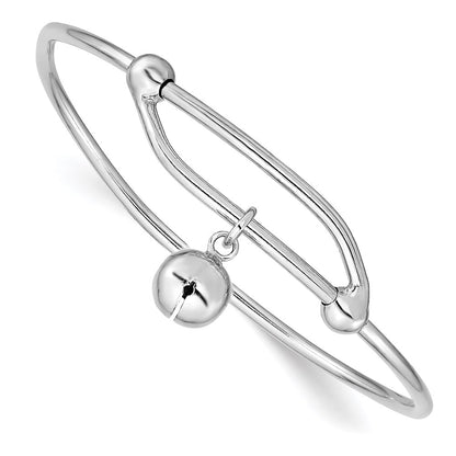Sterling Silver Rhodium-Plated Polished Jingle Bell Adjustable Baby Bangle