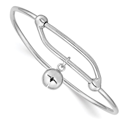 Sterling Silver Rhodium-Plated Polished Jingle Bell Adjustable Baby Bangle