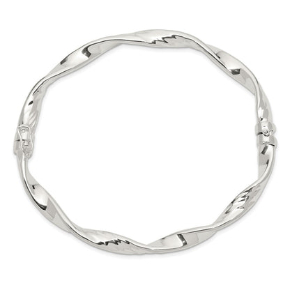 Sterling Silver Rhodium-Plated 5.00mm Polished Twisted Hinged Bangle