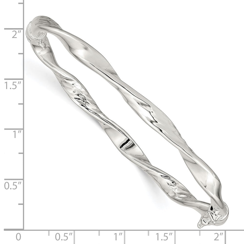 Sterling Silver Rhodium-Plated 5.00mm Polished Twisted Hinged Bangle