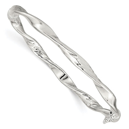 Sterling Silver Rhodium-Plated 5.00mm Polished Twisted Hinged Bangle