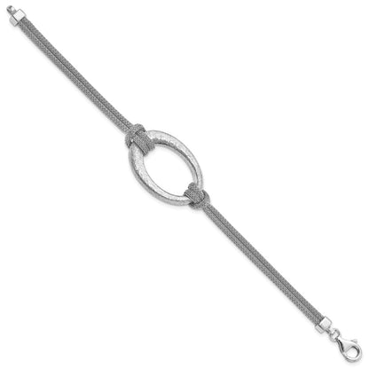 7.25 Inch Sterling Silver Rhodium-Plated Brushed Oval Mesh Knotted Bracelet