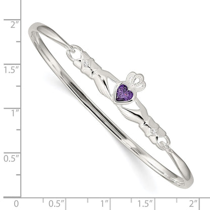 Sterling Silver Purple Cz Claddagh Bangle