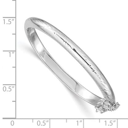 Sterling Silver Rhodium-Plated Polished & Diamond-Cut 4mm With Safety Clasp Hinged Children'S Bangle
