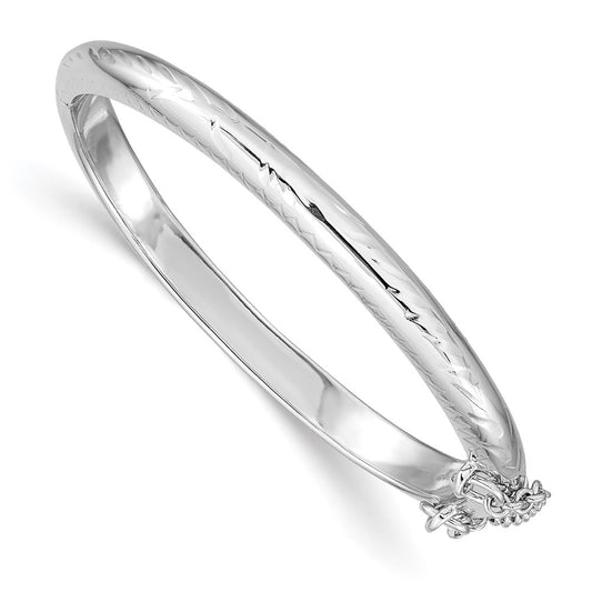 Sterling Silver Rhodium-Plated Polished & Diamond-Cut 4mm With Safety Clasp Hinged Children'S Bangle