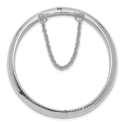 Sterling Silver Rhodium-Plated Polished & Diamond-Cut 5mm With Safety Clasp Hinged Children'S Bangle