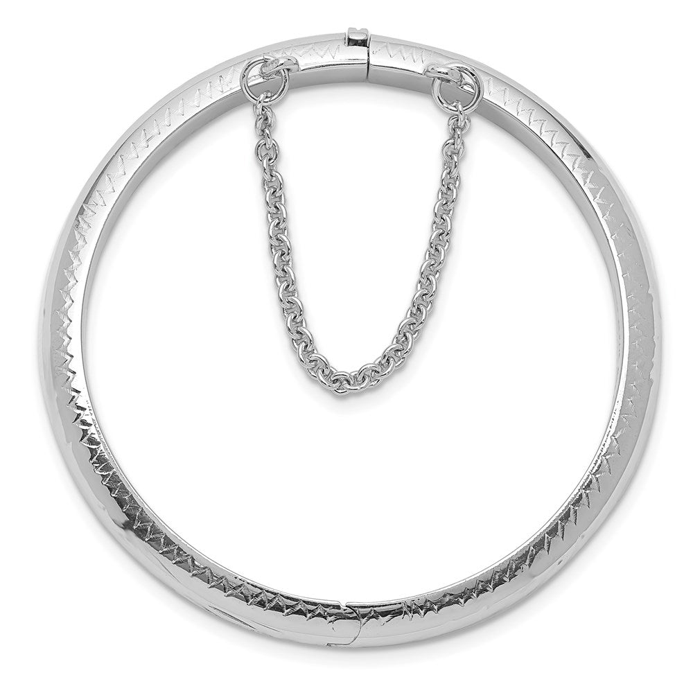 Sterling Silver Rhodium-Plated Polished & Diamond-Cut 5mm With Safety Clasp Hinged Children'S Bangle