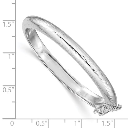 Sterling Silver Rhodium-Plated Polished & Diamond-Cut 5mm With Safety Clasp Hinged Children'S Bangle