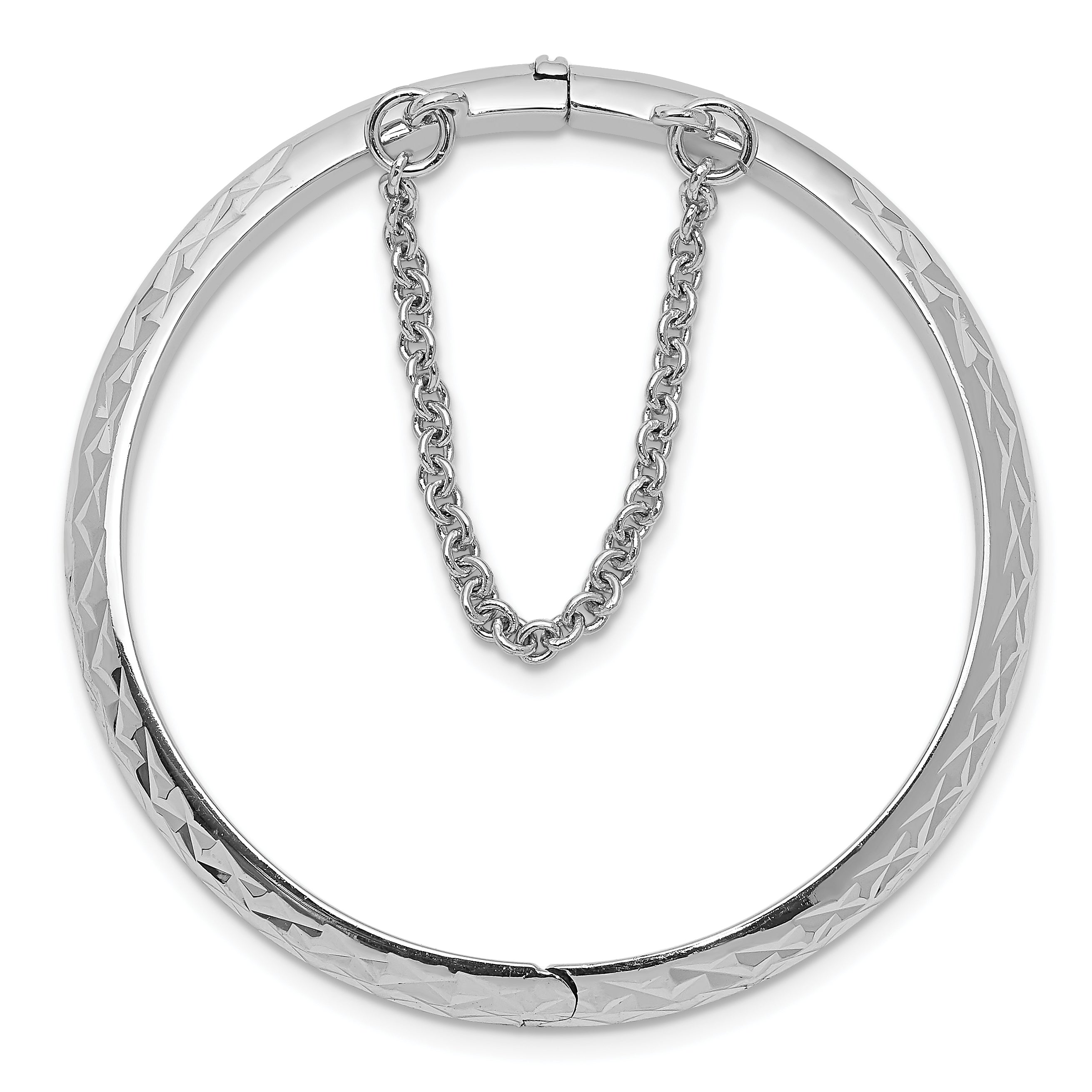 Sterling Silver Rhodium-Plated Polished & Diamond-Cut 4.5mm With Safety Clasp Hinged Children'S Bangle