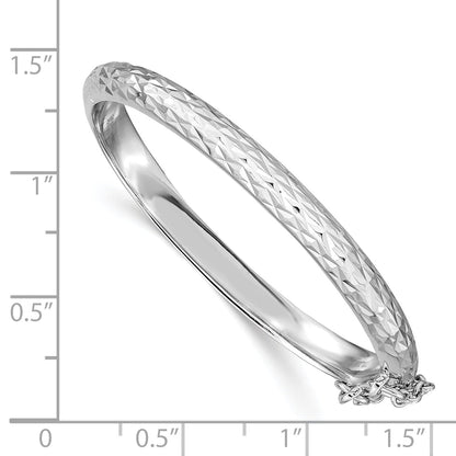 Sterling Silver Rhodium-Plated Polished & Diamond-Cut 4.5mm With Safety Clasp Hinged Children'S Bangle