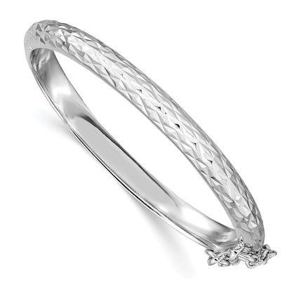 Sterling Silver Rhodium-Plated Polished & Diamond-Cut 4.5mm With Safety Clasp Hinged Children'S Bangle