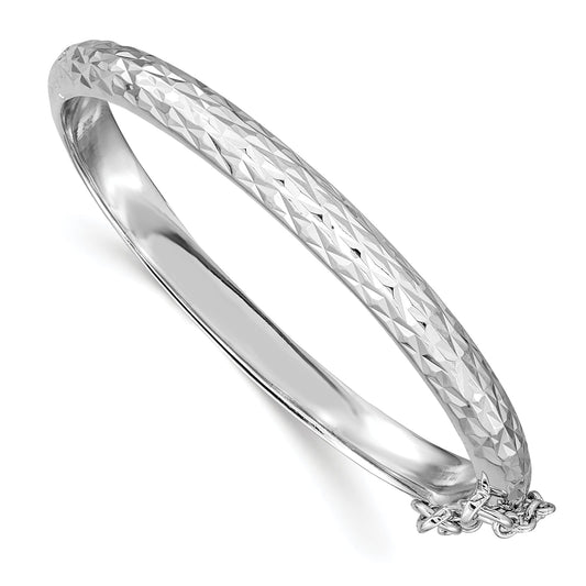 Sterling Silver Rhodium-Plated Polished & Diamond-Cut 4.5mm With Safety Clasp Hinged Children'S Bangle