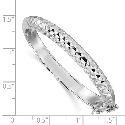Sterling Silver Rhodium-Plated Polished & Diamond-Cut 5.5mm With Safety Clasp Hinged Children'S Bangle