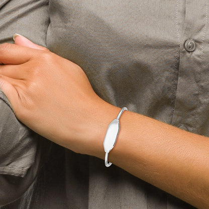 Sterling Silver Rhodium-Plated Polished Id Children'S Cuff Bangle