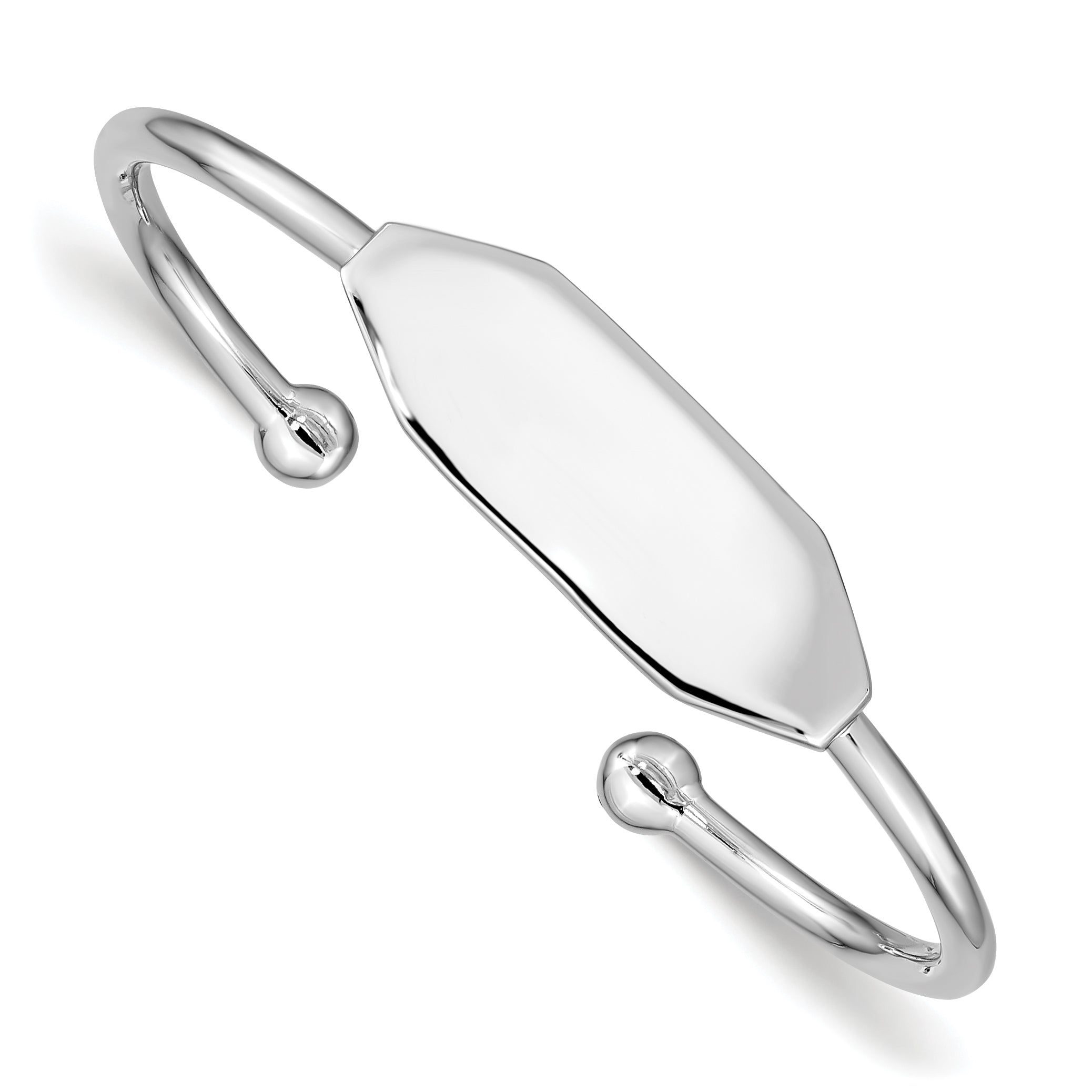 Sterling Silver Rhodium-Plated Polished Id Children'S Cuff Bangle