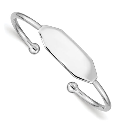 Sterling Silver Rhodium-Plated Polished Id Children'S Cuff Bangle