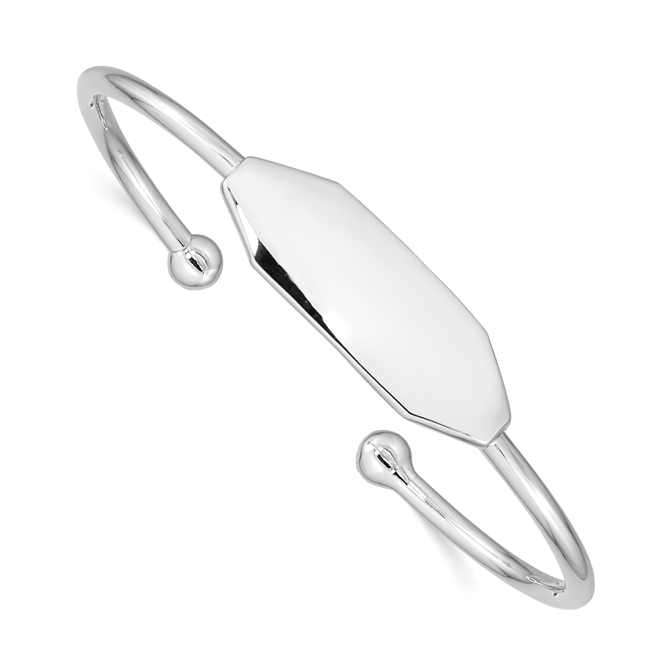 Sterling Silver Rhodium-Plated Polished Id Children'S Cuff Bangle