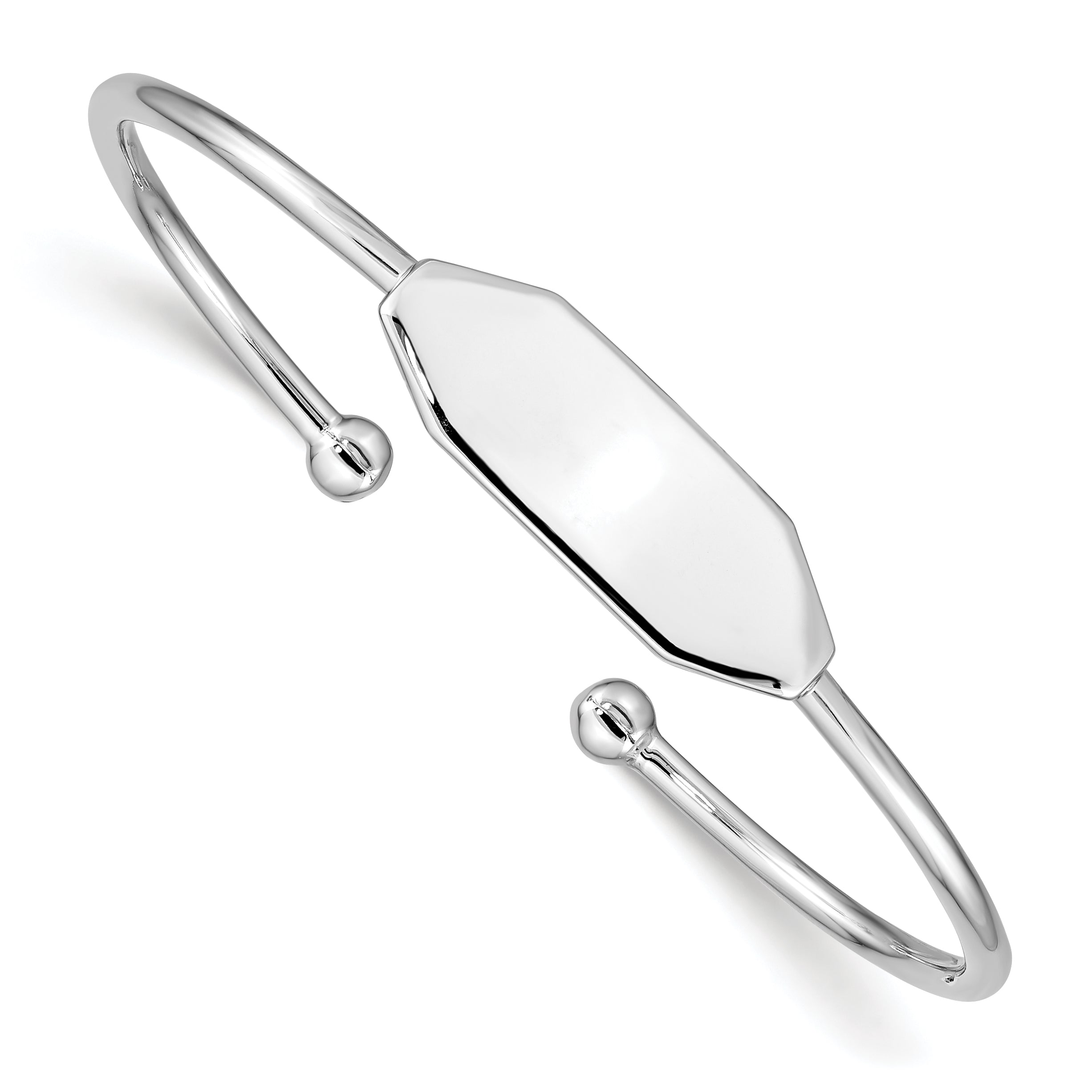 Sterling Silver Rhodium-Plated Polished Id Children'S Cuff Bangle