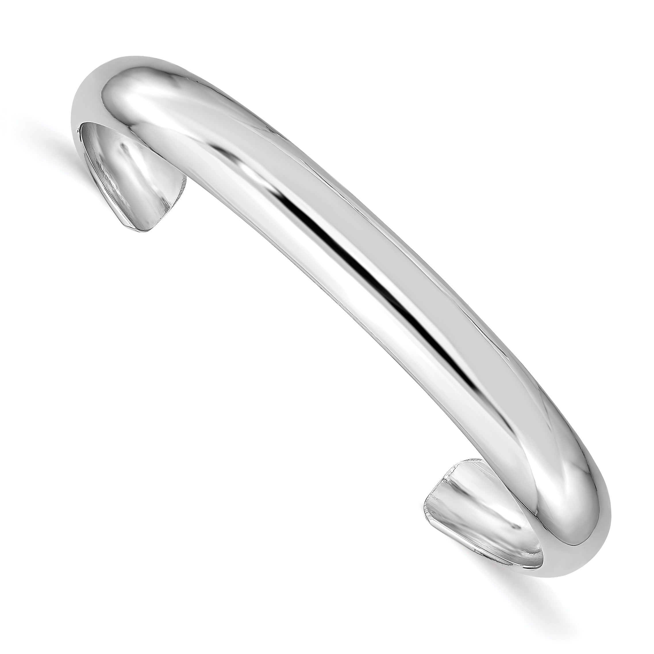 Sterling Silver Rhod-Plated Polished & Domed 6mm Children'S Cuff Bangle