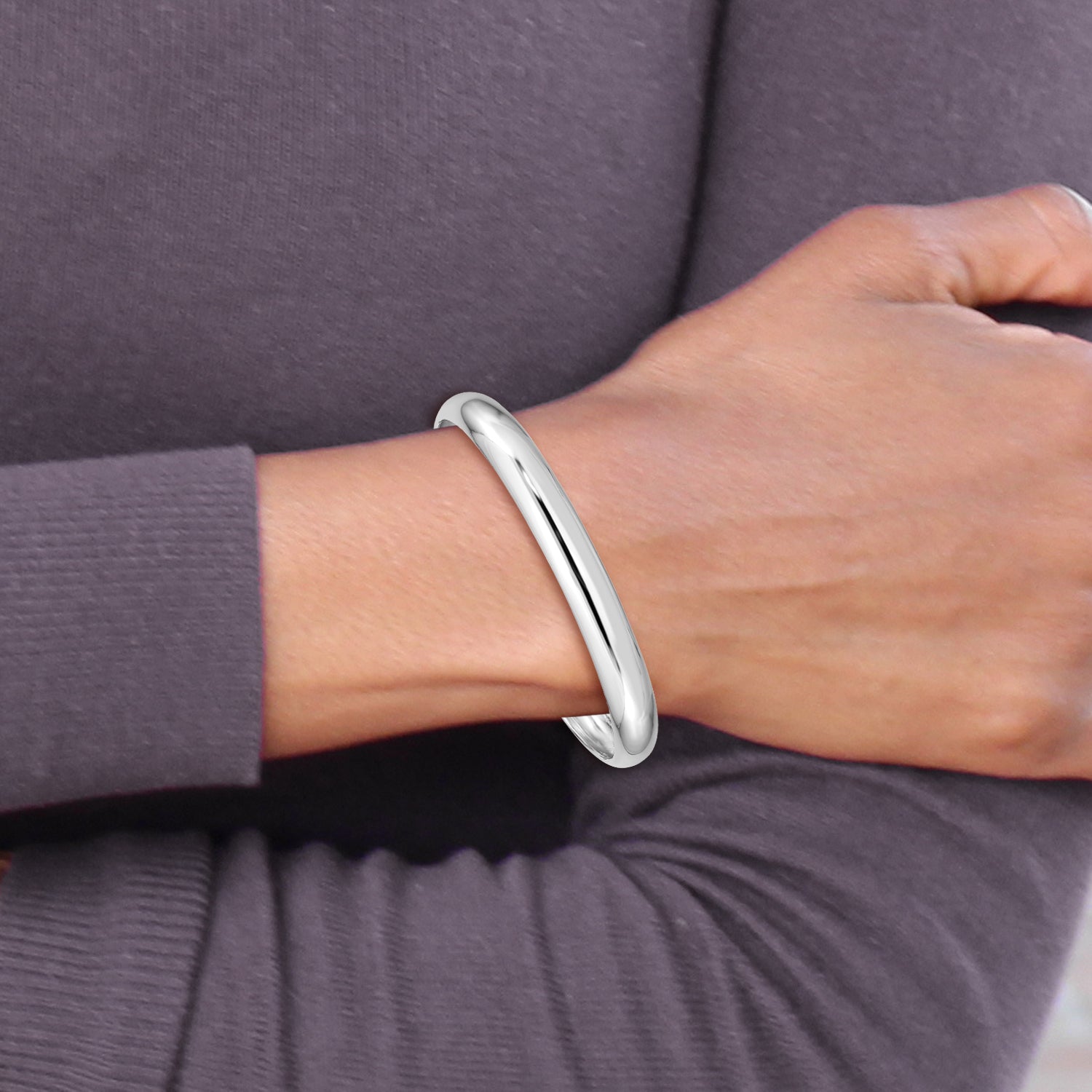Sterling Silver Rhod-Plated Polished & Domed 6mm Children'S Cuff Bangle