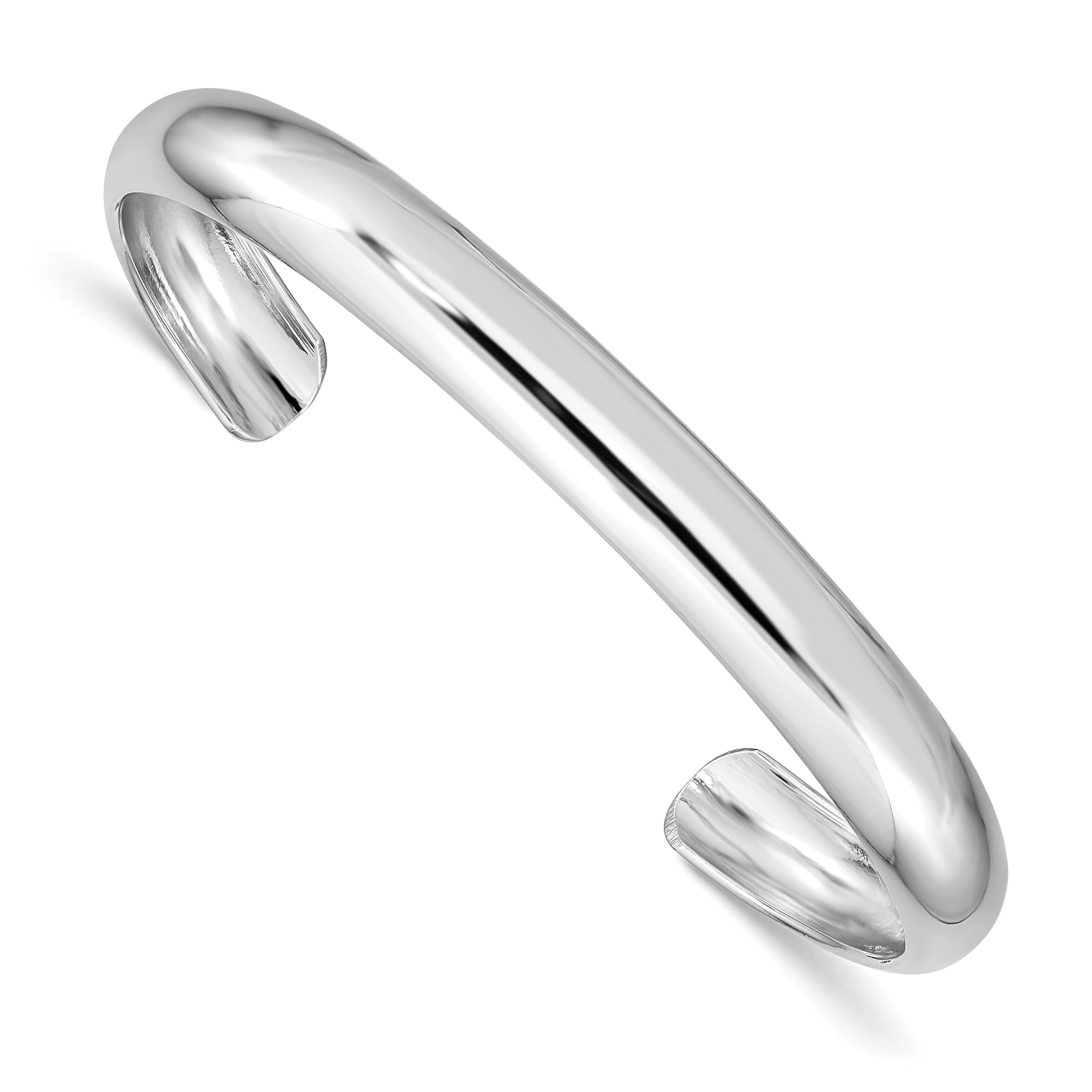 Sterling Silver Rhod-Plated Polished & Domed 6mm Children'S Cuff Bangle