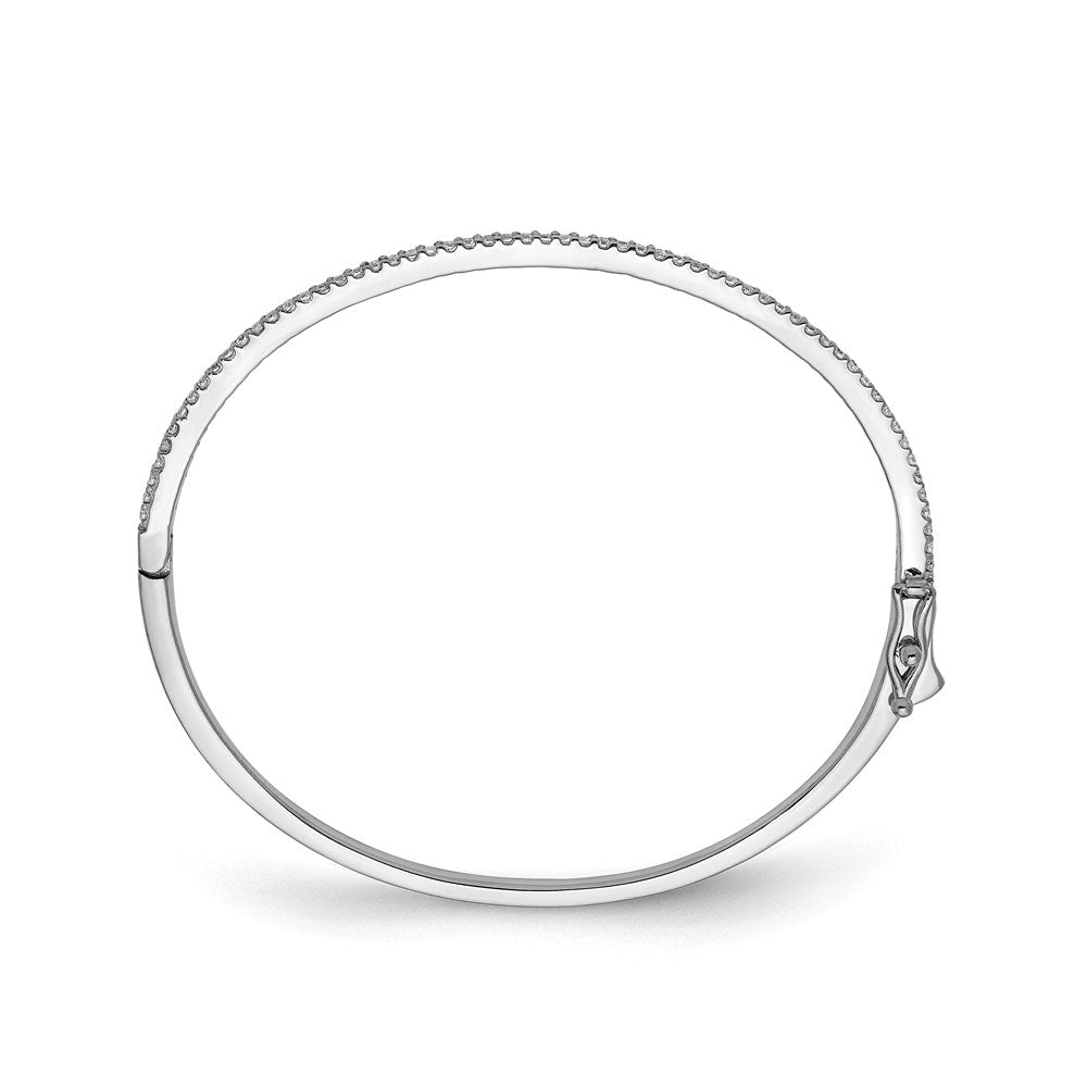 Sterling Silver Shimmer Rhodium-Plated 62 Stone Cz Hinged Bangle Bracelet