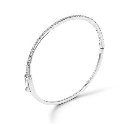 Sterling Silver Shimmer Rhodium-Plated 62 Stone Cz Hinged Bangle Bracelet