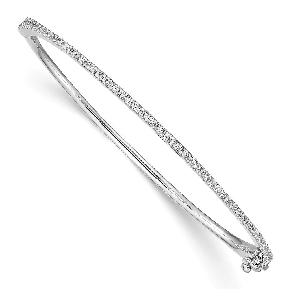 Sterling Silver Shimmer Rhodium-Plated 62 Stone Cz Hinged Bangle Bracelet