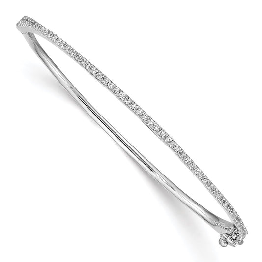 Sterling Silver Shimmer Rhodium-Plated 62 Stone Cz Hinged Bangle Bracelet