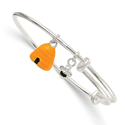 Sterling Silver Yellow & Black Enameled Bee Beehive Children'S Bangle