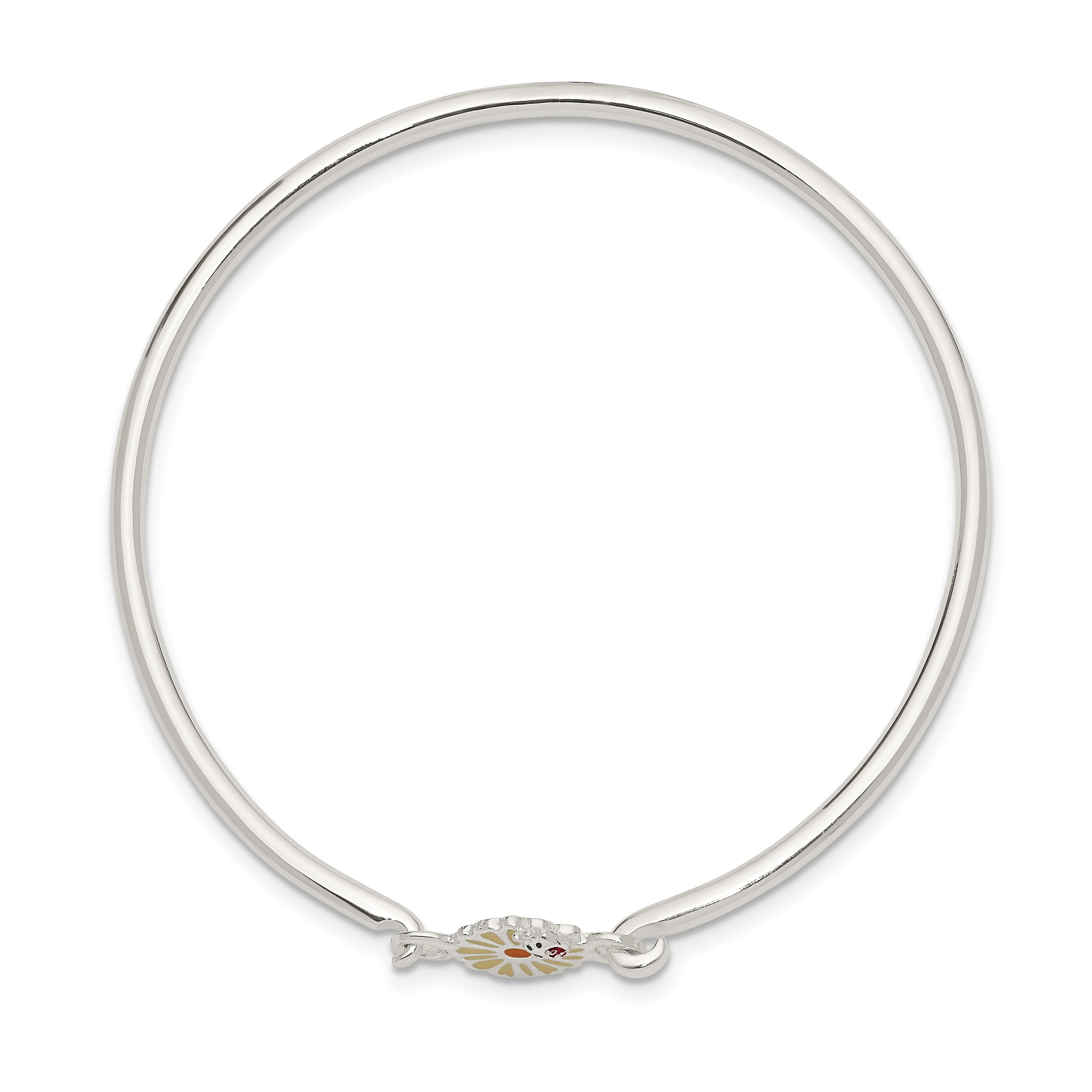 Sterling Silver Enameled Flower & Ladybug Children'S Bangle Bracelet