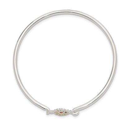 Sterling Silver Enameled Flower & Ladybug Children'S Bangle Bracelet