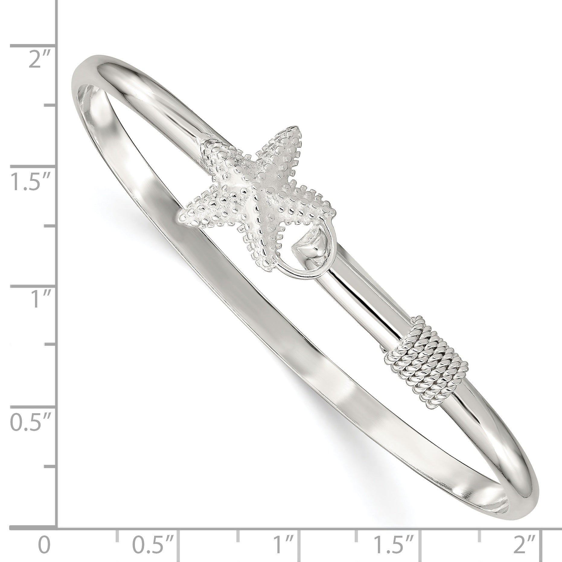 Sterling Silver Polished And Textured Starfish Bangle