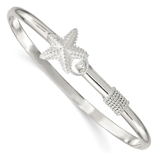 Sterling Silver Polished And Textured Starfish Bangle