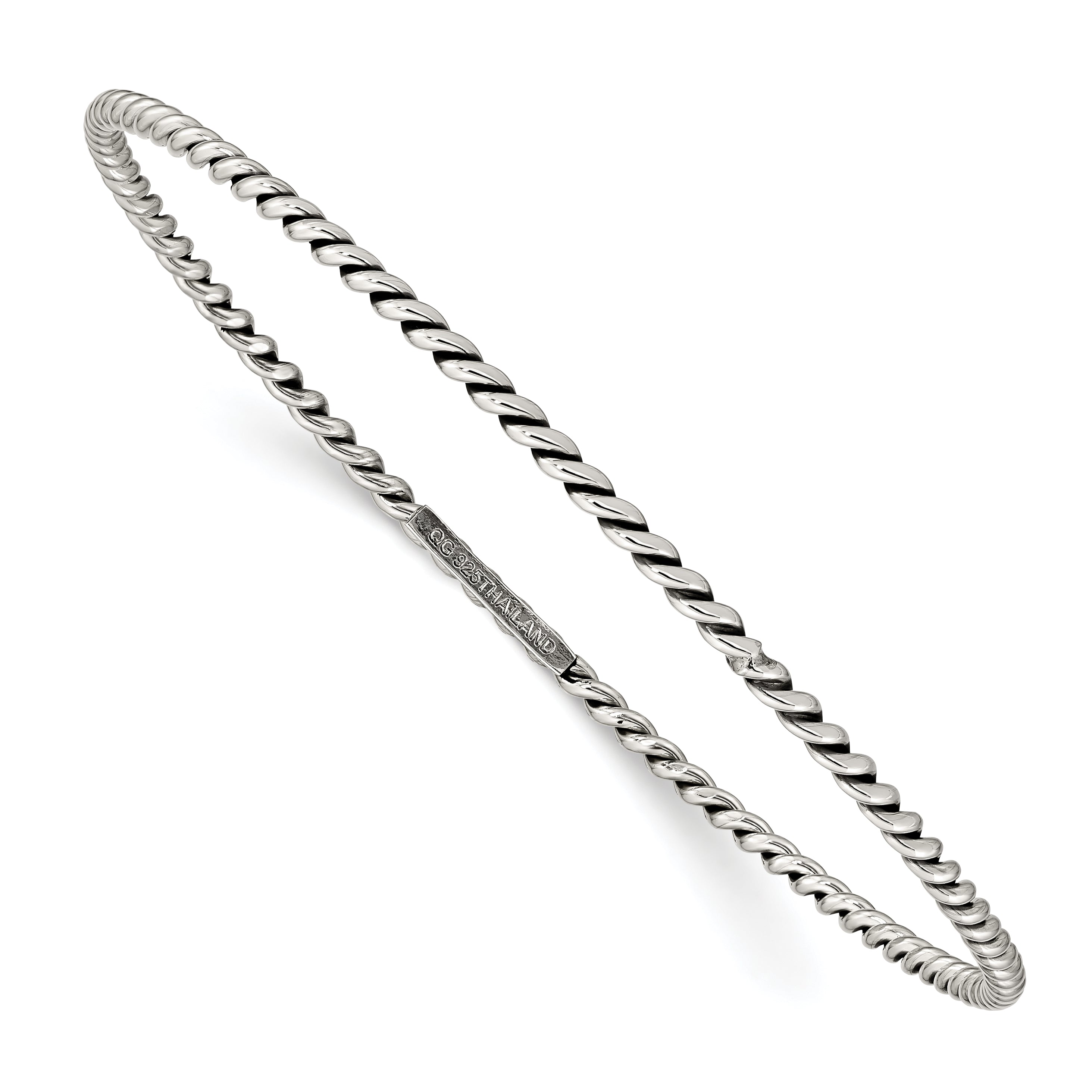 Sterling Silver Antiqued 2mm Twisted Slip-On Bangle