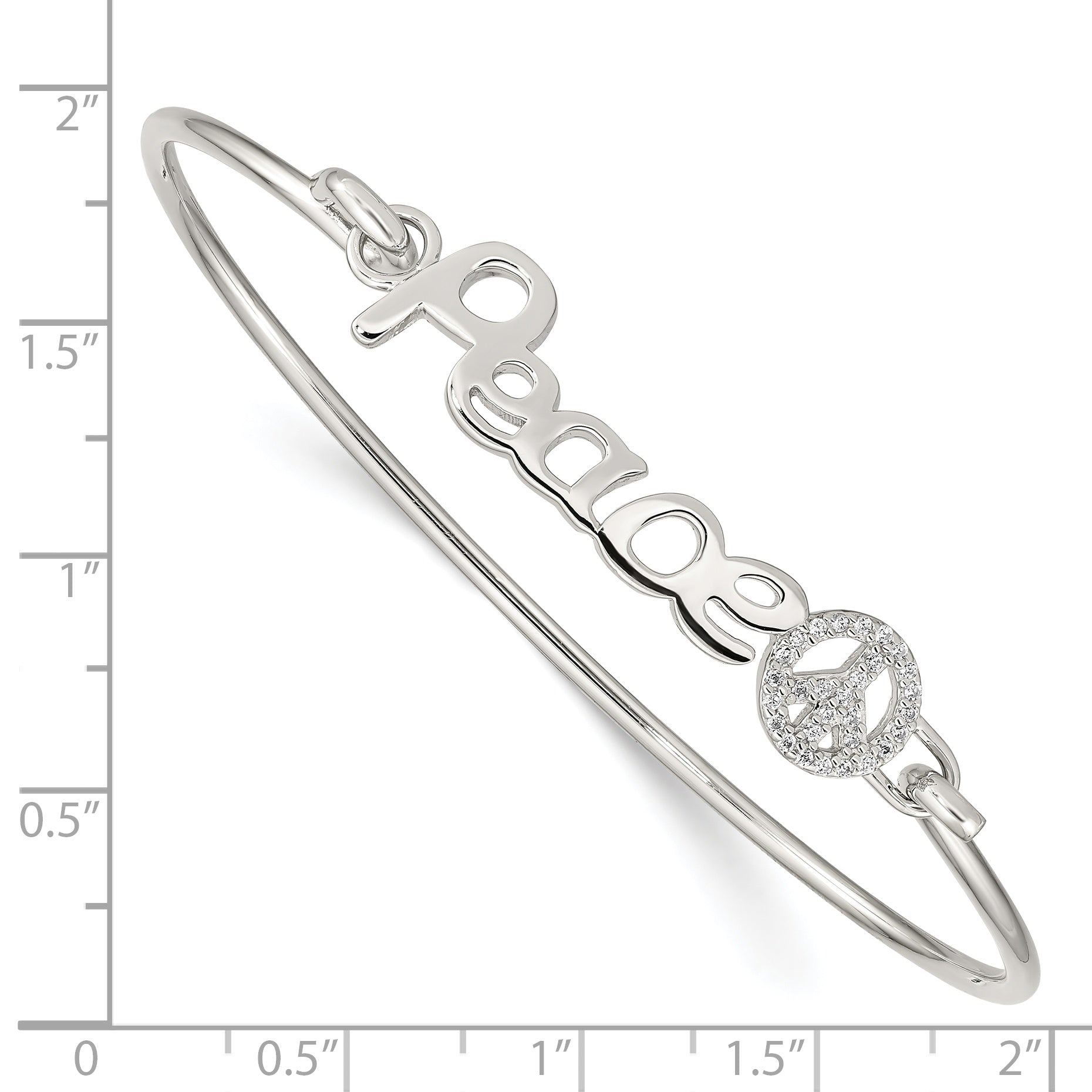 Sterling Silver Rhod-Plated Polished Cz Peace With Sign Bangle