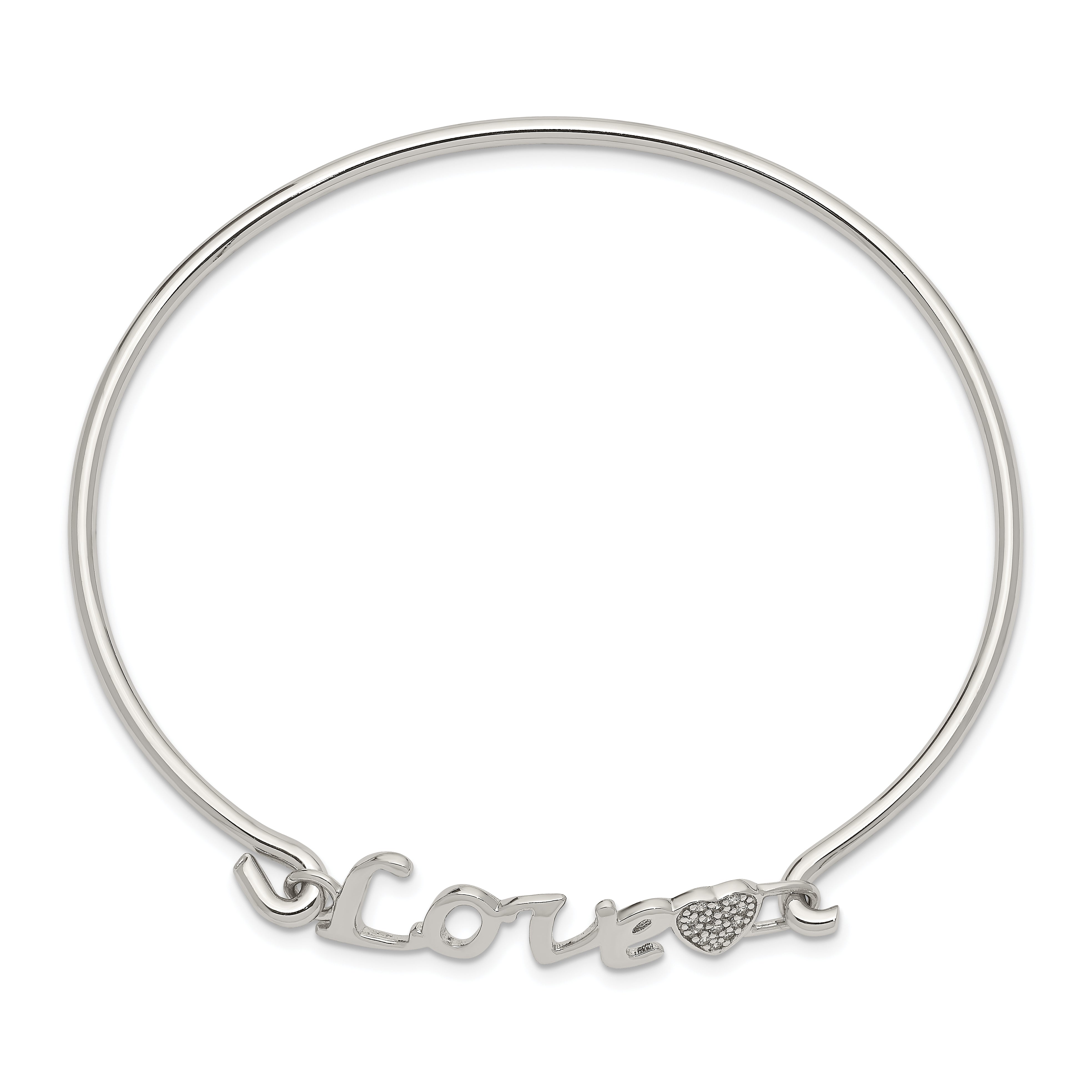 Sterling Silver Rhodium-Plated Polished Love With Cz Heart Bangle