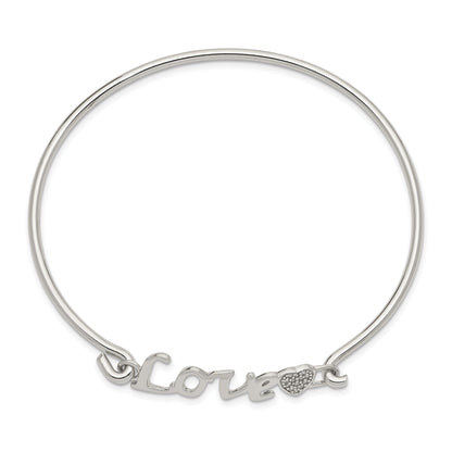 Sterling Silver Rhodium-Plated Polished Love With Cz Heart Bangle