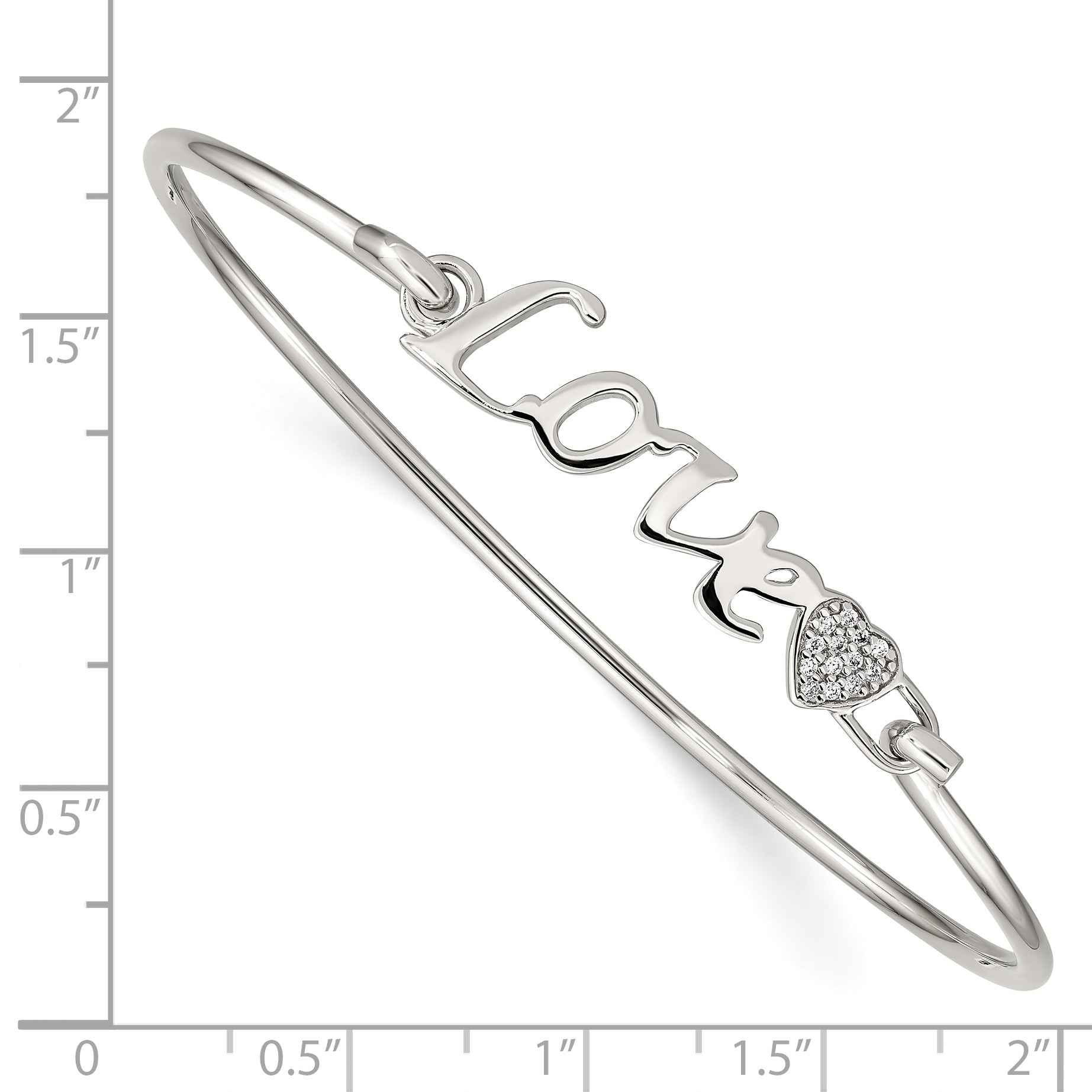 Sterling Silver Rhodium-Plated Polished Love With Cz Heart Bangle