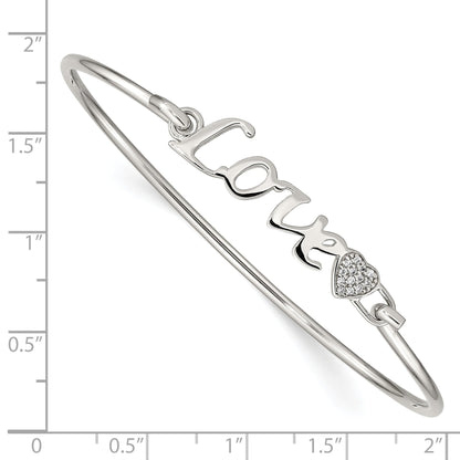 Sterling Silver Rhodium-Plated Polished Love With Cz Heart Bangle