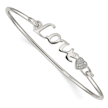 Sterling Silver Rhodium-Plated Polished Love With Cz Heart Bangle