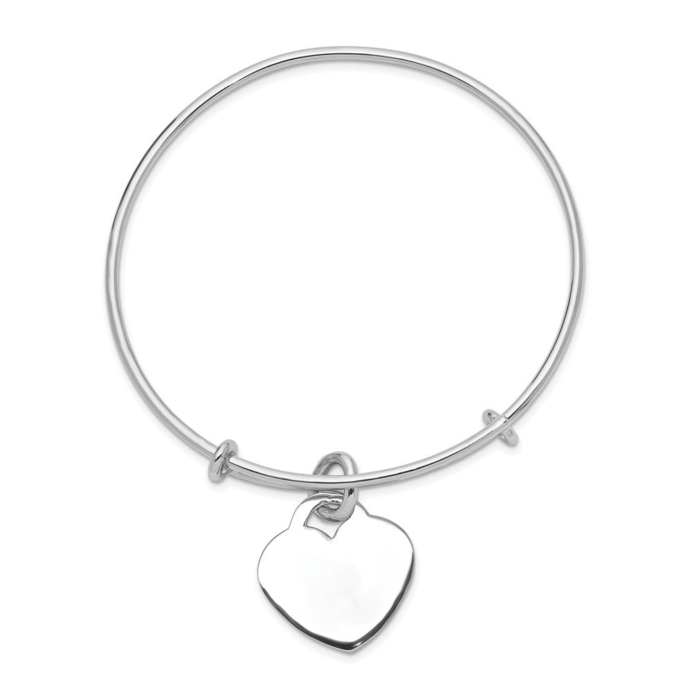 Sterling Silver Rhodium-Plated Engraveable Heart Bangle