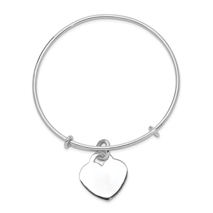 Sterling Silver Rhodium-Plated Engraveable Heart Bangle
