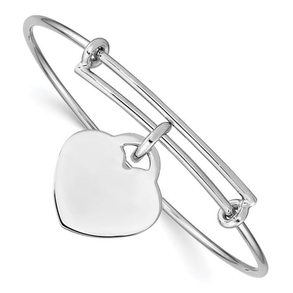 Sterling Silver Rhodium-Plated Engraveable Heart Bangle