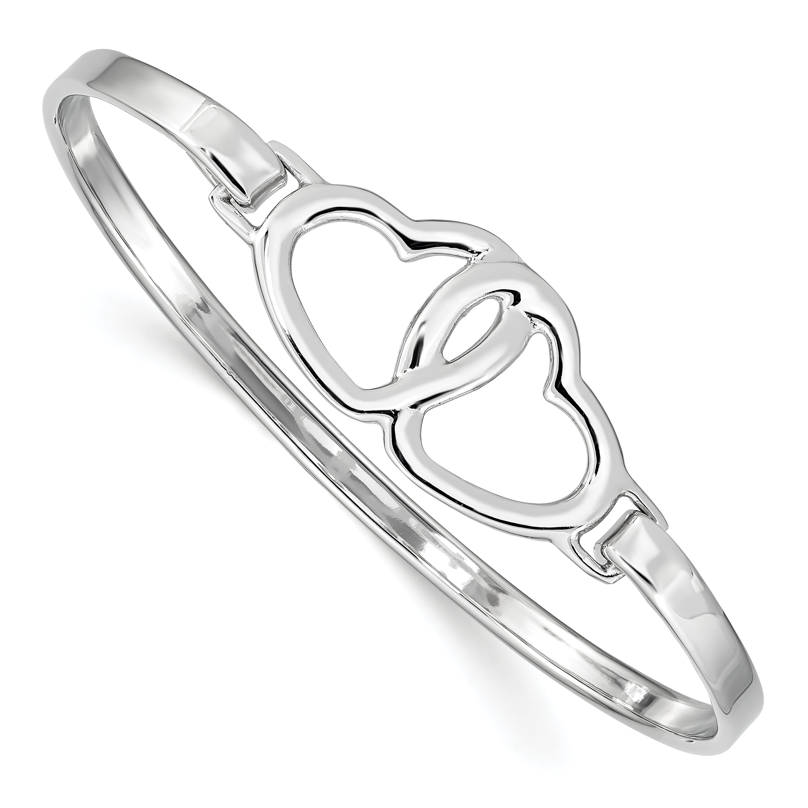 Sterling Silver Rhodium-Plated Heart Bangle