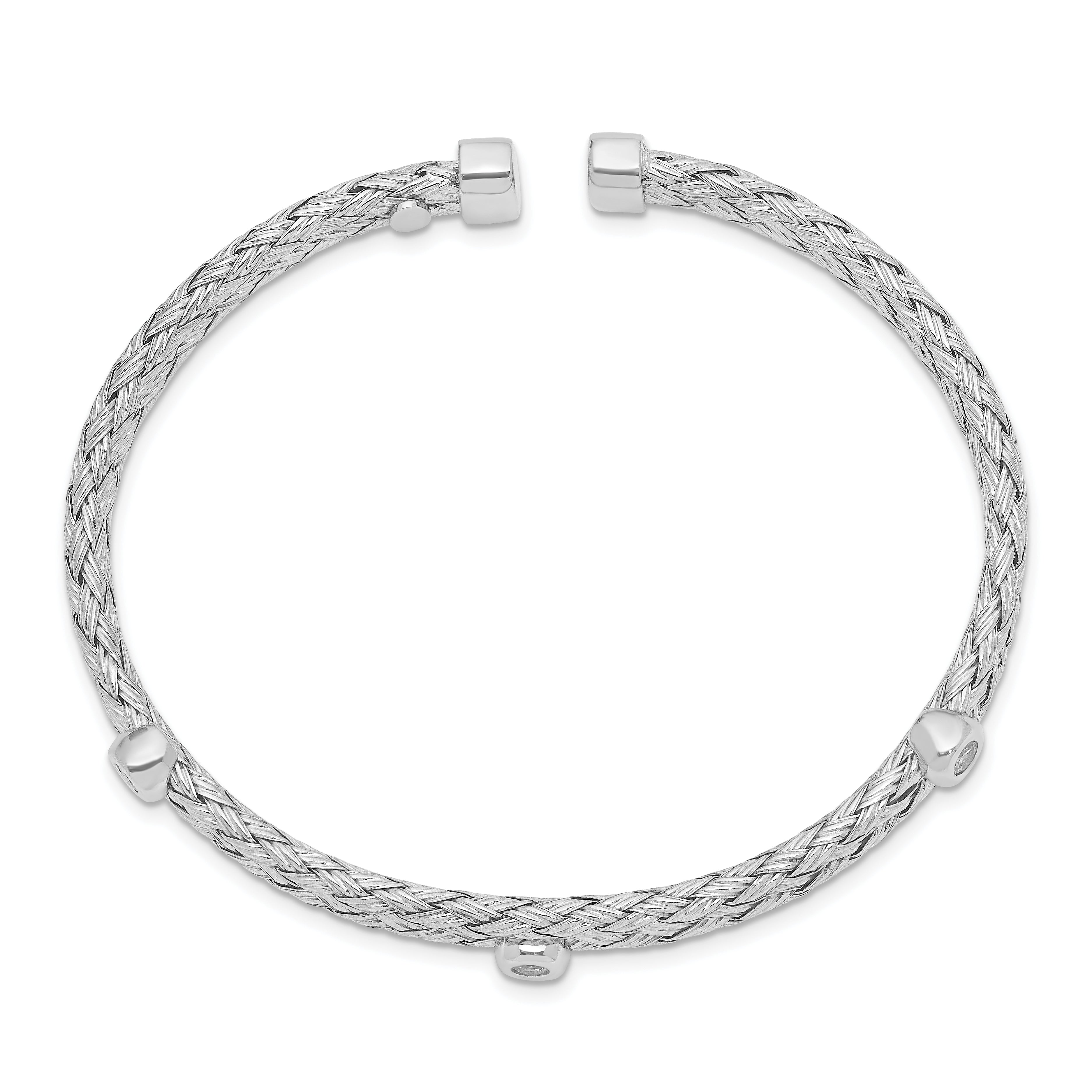 Sterling Silver Polished Rhodium-Plated Double Strand Cz Cuff Bangle